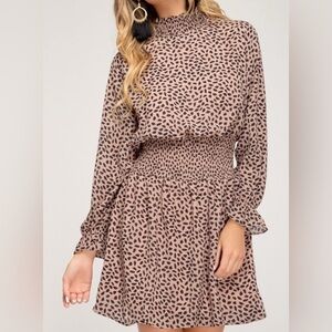 She + Sky Smocked Patterned Long Sleeve Lined Dress, women’s M